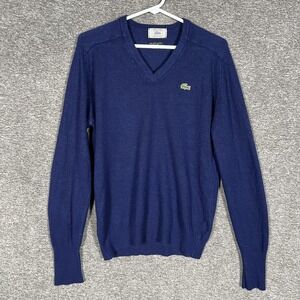 Vintage‎ Izod Lacoste Sweater Mens Medium Blue Acrylic V Neck Knit Pullover 80s